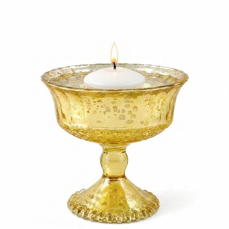Gold Mercury Glass Compote with a lit floating candle - thumbnail number 4