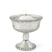 A 4.75" Silver Mercury Glass Compote with a lit floating candle in water - thumbnail number 3