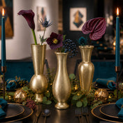 Gold bud vases styled with dark dramatic flowers for a moody tablescape - thumbnail number 5