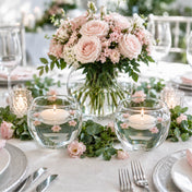 Two 4.5" Bubble vases with floating candles and pink flowers on a wedding table - thumbnail number 8