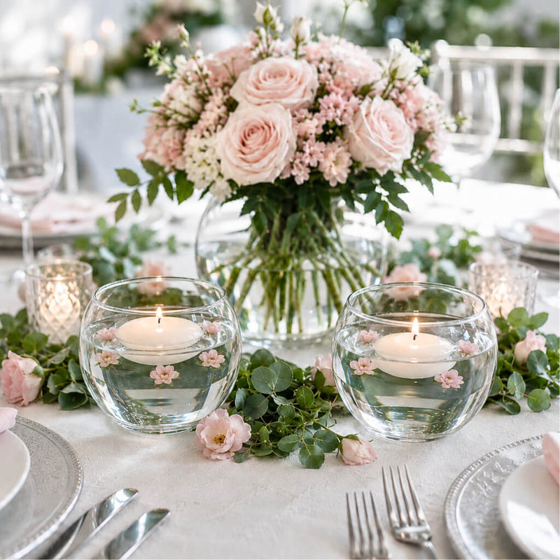 Two 4.5" Bubble vases with floating candles and pink flowers on a wedding table - thumbnail number 8