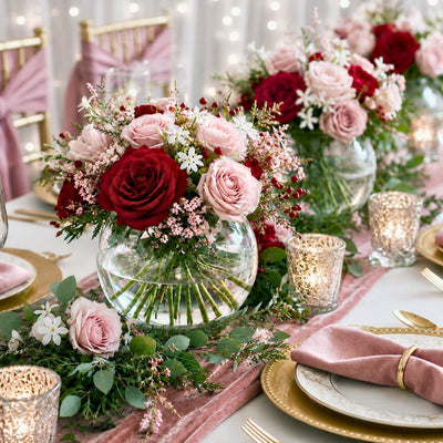 A 5.5" Bubble vase with pink and red roses as a centerpiece on a wedding table - thumbnail number 6