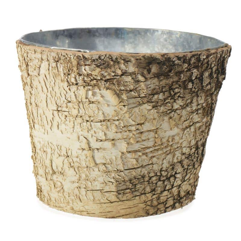 Natural Birch Bark Covered Zinc Planter Pot Vase 7" x 6" - thumbnail number 2