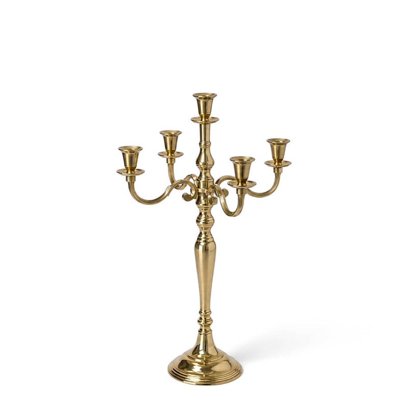 Five-arm 25-inch gold candelabra without candles on a white background - thumbnail number 1