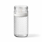 An unlit floating white candle in the Hobnail Mason Jar Vase isolated on a solid white background - thumbnail number 2