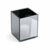 Square mirrored candle holder with white pillar candle inside, on white background - thumbnail number 2