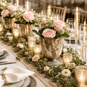 Marbled 4.75" x 5" vases with pink roses on a decorated dining table - thumbnail number 6