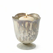 A Marbled 4.75" x 5" vase containing a lit candle and water - thumbnail number 4