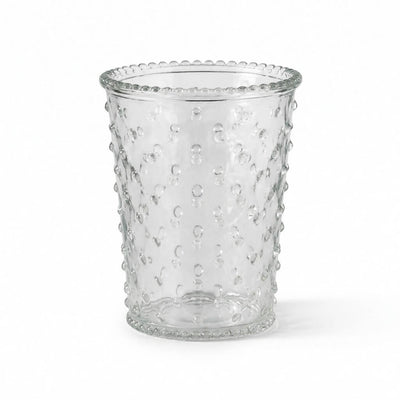 Clear glass Hobnail Candle Holder with a beaded textured surface against a white studio backdrop - thumbnail number 1