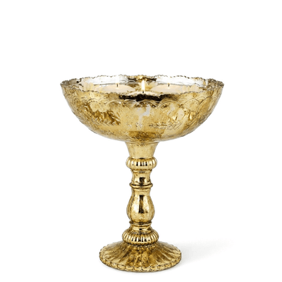 Gold Desiray Glass Compote with floating candles on a solid white background - thumbnail number 4