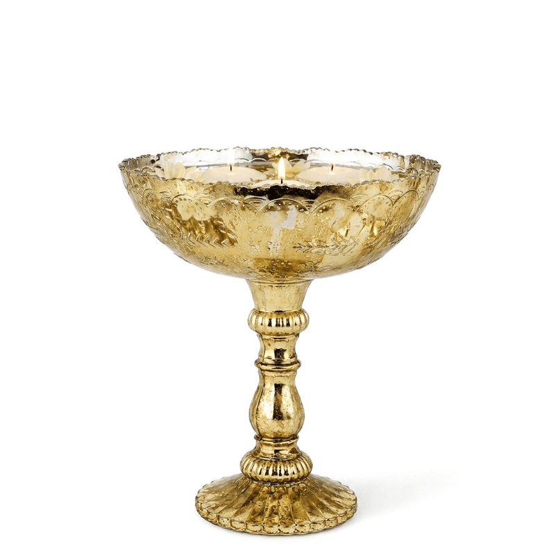 Gold Desiray Glass Compote with floating candles on a solid white background - thumbnail number 4