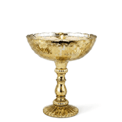 Gold Desiray Glass Compote with floating candles on a solid white background - thumbnail number 4