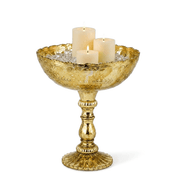 Gold Desiray Glass Compote 9.5" x 8" with pillar candles - thumbnail number 3