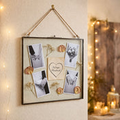 Hanging metal double glass frame holding wedding photos and rose petals - thumbnail number 3
