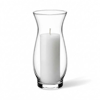 White pillar candle inside a clear 6.5" hana vase on a white background - thumbnail number 2