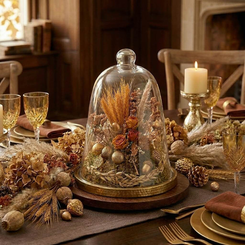 11.5" glass bell jar centerpiece with autumn decor - thumbnail number 4