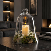 11.5" glass bell jar with candle and moss in a modern living room - thumbnail number 6
