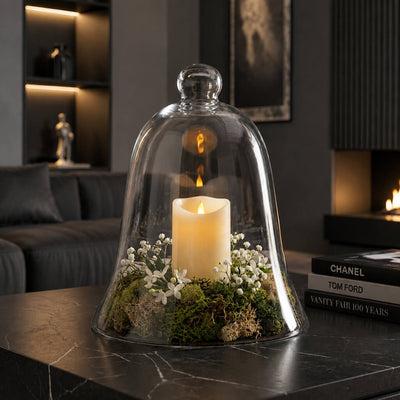 11.5" glass bell jar with candle and moss in a modern living room - thumbnail number 6
