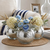 Three Mercury Glass Silver Ivy Bowls with blue and white floral arrangements - thumbnail number 8