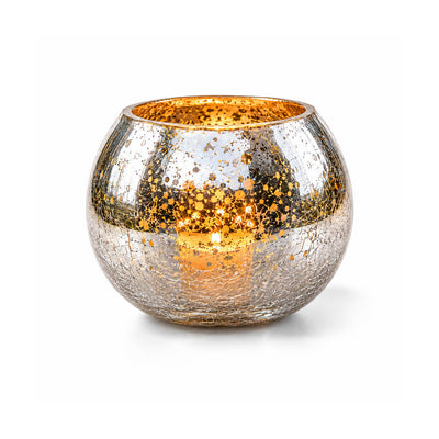 Lit candle inside a Mercury Glass Silver Ivy Bowl on a white background - thumbnail number 2