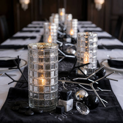 Silver Mercury Mosaic Cylinder 10" - Vase & Candle Holder - thumbnail number 4