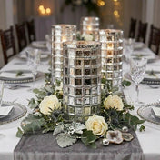 Silver Mercury Mosaic Cylinder 10" - Vase & Candle Holder - thumbnail number 5
