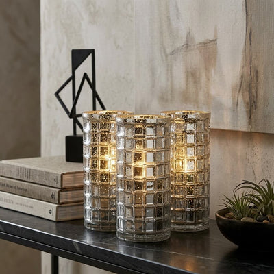 Silver Mercury Mosaic Cylinder 10" - Vase & Candle Holder - thumbnail number 7
