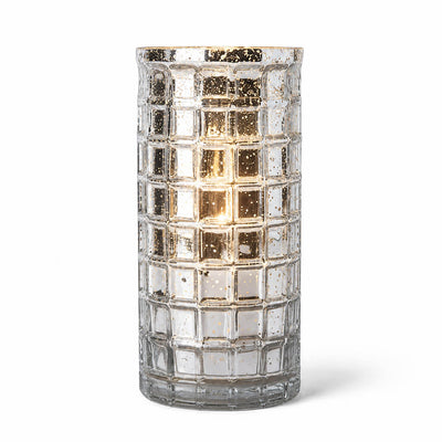 Silver Mercury Mosaic Cylinder 10" - Vase & Candle Holder - thumbnail number 2