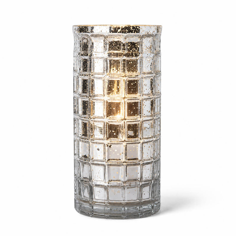Silver Mercury Mosaic Cylinder 10" - Vase & Candle Holder - thumbnail number 2