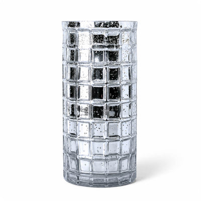 Silver Mercury Mosaic Cylinder 10" - Vase & Candle Holder