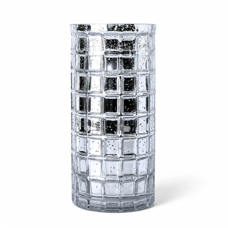 Silver Mercury Mosaic Cylinder 10" - Vase & Candle Holder - thumbnail number 1