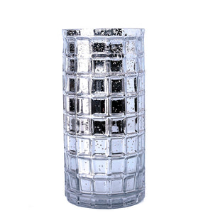 Silver Mercury Mosaic Cylinder 10" - Vase & Candle Holder