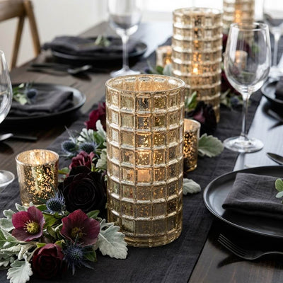 Gold Mercury Mosaic Cylinder 10" - Vase & Candle Holder - thumbnail number 3