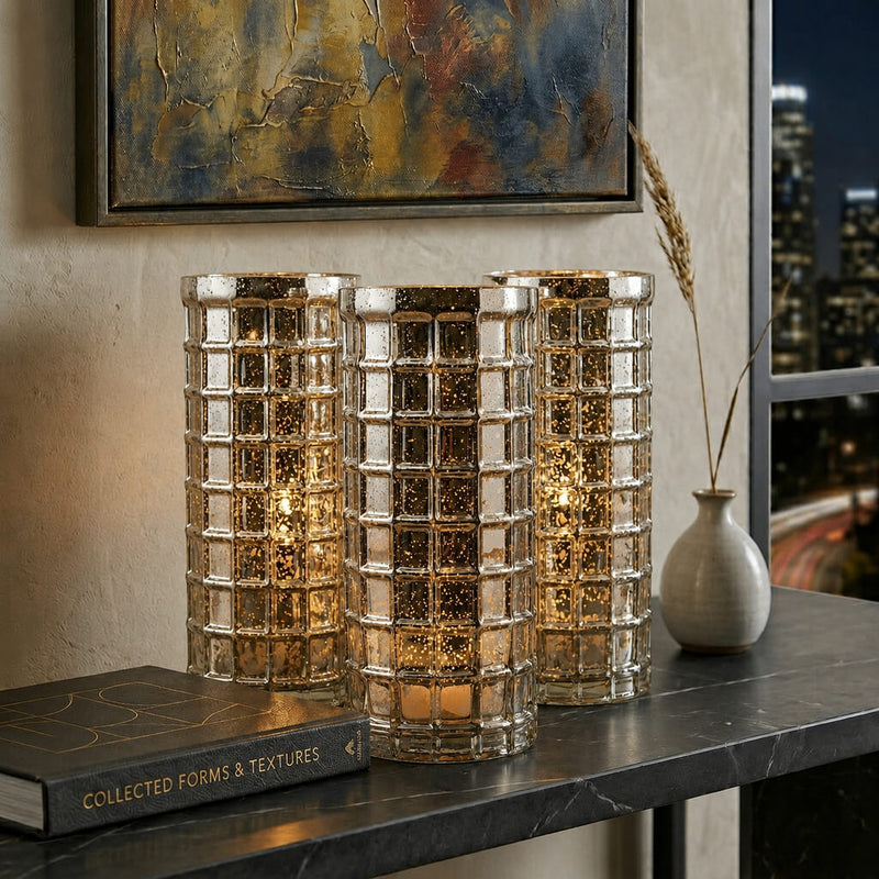 Gold Mercury Mosaic Cylinder 10" - Vase & Candle Holder - thumbnail number 6