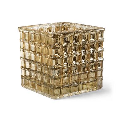 Gold Mercury Mosaic Glass Cube 6" - Square Vase & Candle Holder