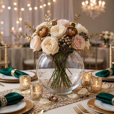 10" Round Glass Vase used as a luxury centerpiece - thumbnail number 5
