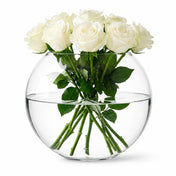 10" Round Glass Vase filled with white roses - thumbnail number 2