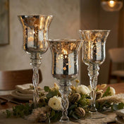 Silver Mercury Glass Pedestal Candle Holders with Twisted Stems Set of 3 - thumbnail number 5