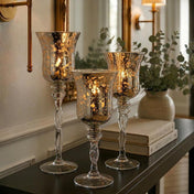 Silver Mercury Glass Pedestal Candle Holders with Twisted Stems Set of 3 - thumbnail number 6