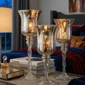 Silver Mercury Glass Pedestal Candle Holders with Twisted Stems Set of 3 - thumbnail number 7