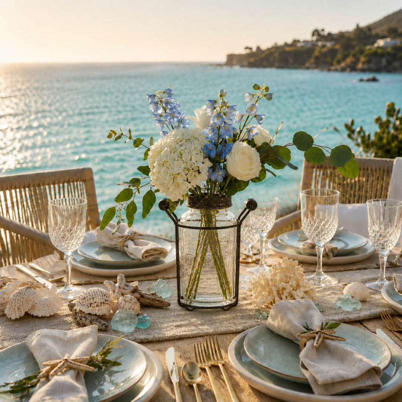 6" Glass Bottle Honeycomb with Frog Lid on a coastal tablescape - thumbnail number 3