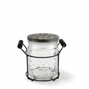 Hobnail glass jar with frog lid and wire rack, 5 inches, on a white background - thumbnail number 1
