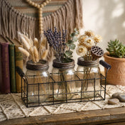 Metal Wire Basket and 3 Glass Mason Jars with Frog Lids holding dried botanicals - thumbnail number 6