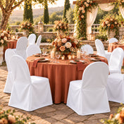White banquet chair covers surrounding an autumn outdoor table setting - thumbnail number 3
