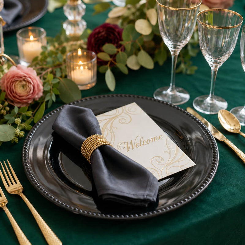 Black beaded charger plate on a green table setting - thumbnail number 3