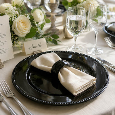 Black beaded charger plate on a table setting - thumbnail number 2