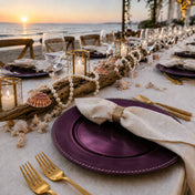 Eggplant 13" beaded charger plate on an oceanfront table setting - thumbnail number 3