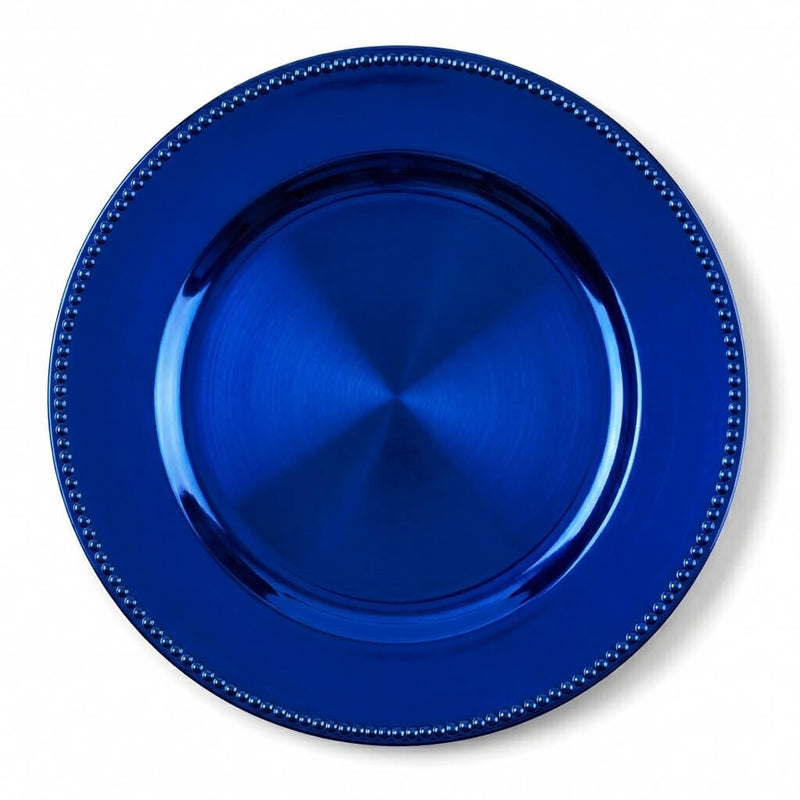 13-inch royal blue beaded charger plate on a white backdrop - thumbnail number 1