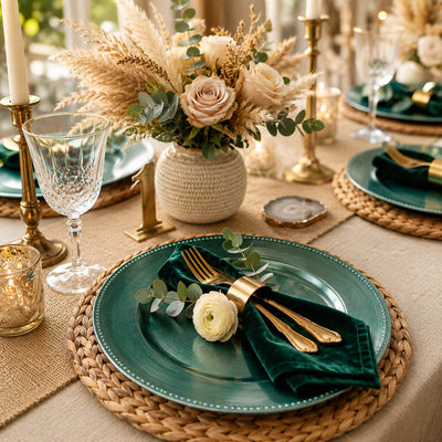 Aqua Blue Charger plate on a table with floral decor - thumbnail number 4