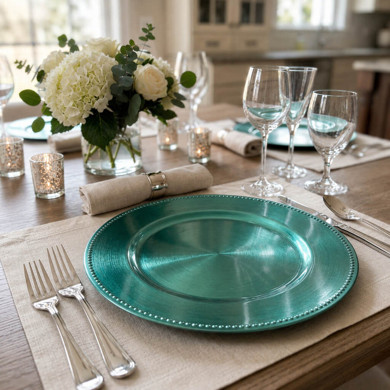 Aqua Blue Charger plate set on a dining table - thumbnail number 6